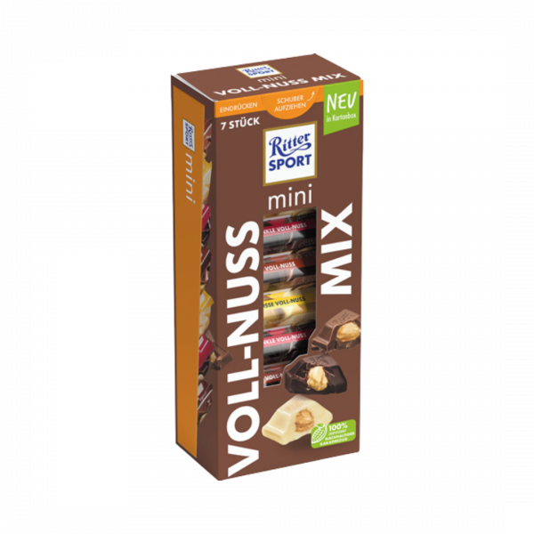 Ritter Sport Mini Voll­Nuss Mix, 3 Sorten Voll­Nuss, Dunkle Voll­Nuss, Weisse VollNuss, 7 Stueck, 116g